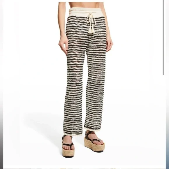 VERONICA BEARD Arzoo Cropped Crochet Cotton Knit Off White & Black Pants Medium - Picture 10 of 10